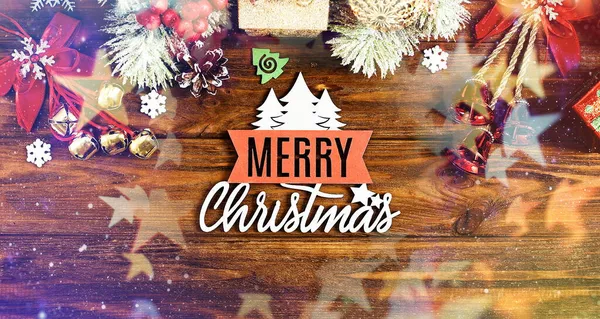 Christmas Wooden Background Snow Fir Tree View Copy Space Copy — Stock Photo, Image