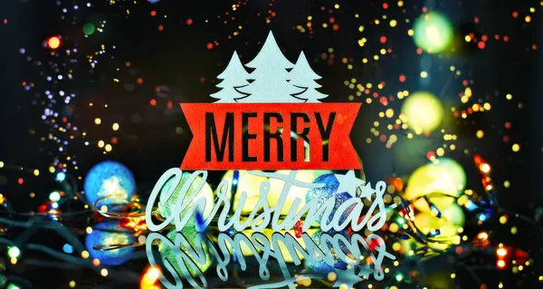New Year Merry Christmas Decorate Led Cotton Ball Black Background — Stock Photo, Image