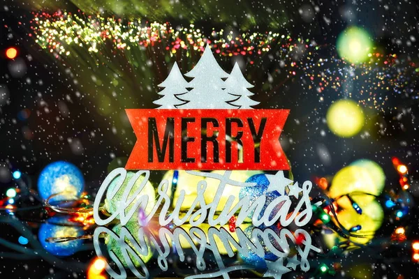 New Year Merry Christmas Decorate Led Cotton Ball Black Background — Stock Photo, Image