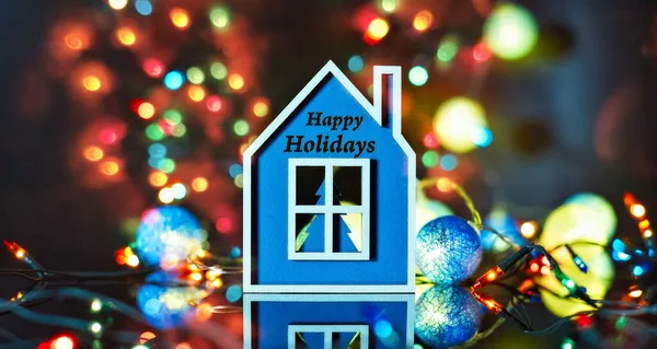 Πρωτοχρονιά Happy Holidays Διακοσμούν Led Βαμβάκι Μπάλα Μαύρο Φόντο — Φωτογραφία Αρχείου