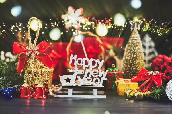 Fundo Natal Com Abeto Decoração Vista Superior Com Espaço Cópia — Fotografia de Stock