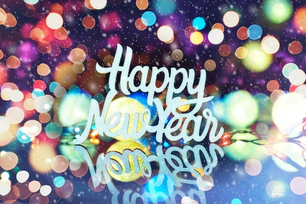 Πρωτοχρονιά Ευτυχισμένο Νέο Έτος Διακοσμούν Led Βαμβάκι Μπάλα Μαύρο Φόντο — Φωτογραφία Αρχείου