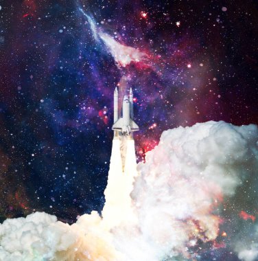 Uzay mekiği fırlatıldı. Derin uzay. Sonsuz evrenin güzelliği. Bu görüntünün elementleri NASA tarafından desteklenmektedir