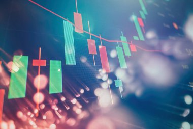 Bilgisayar monitöründeki profesyonel teknik analiz için hacim analizi de dahil olmak üzere göstergeler. Temel ve teknik analiz kavramı.