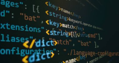 Software developer programming code. Abstract computer script coding. Programming code screen of software developer.