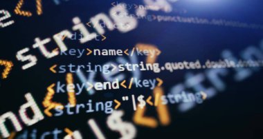 Software developer programming code. Abstract computer script coding. Programming code screen of software developer.