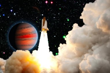 Uzay mekiği fırlatma yıldızı arkaplanı. Uzay gemisi bilim kurgu unsuru. Bu görüntünün elementleri NASA tarafından desteklenmektedir