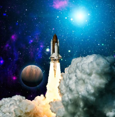 Uzay mekiği fırlatma yıldızı arkaplanı. Uzay gemisi bilim kurgu unsuru. Bu görüntünün elementleri NASA tarafından desteklenmektedir