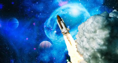 Uzay mekiği fırlatma yıldızı arkaplanı. Uzay gemisi bilim kurgu unsuru. Bu görüntünün elementleri NASA tarafından desteklenmektedir