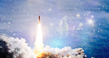 Uzay mekiği fırlatma yıldızı arkaplanı. Uzay gemisi bilim kurgu unsuru. Bu görüntünün elementleri NASA tarafından desteklenmektedir