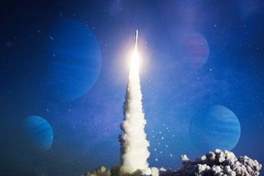 Uzay mekiği fırlatma yıldızı arkaplanı. Uzay gemisi bilim kurgu unsuru. Bu görüntünün elementleri NASA tarafından desteklenmektedir