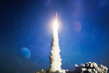 Uzay mekiği fırlatma yıldızı arkaplanı. Uzay gemisi bilim kurgu unsuru. Bu görüntünün elementleri NASA tarafından desteklenmektedir