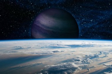 Kaotik uzay arka planı. Uzay keşiflerinin güzelliğini gösteren gezegenler, yıldızlar ve galaksiler. Bu görüntünün elementleri NASA tarafından sağlanmıştır..