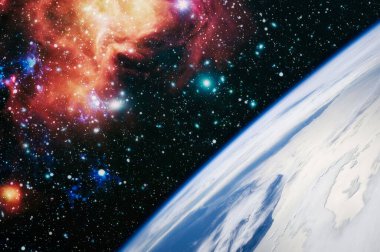 Dünya gezegeni ve doğal uydusunun kuyruklu yıldızlı fantezi kompozisyonu. Bu görüntünün elementleri NASA tarafından desteklenmektedir.