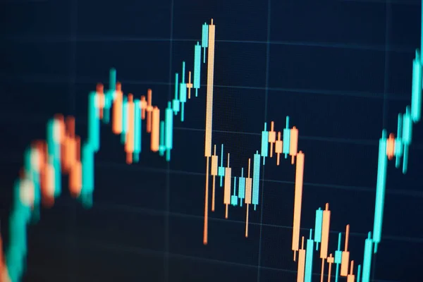 Conceito Mercado Ações Fintech Gráficos Digitais Borrados Sobre Fundo Azul — Fotografia de Stock