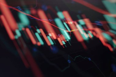 İş grafiği ve hisse senedi finansal göstergesi. Borsa analizi kavramı.