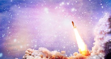 Uzay mekiği fırlatma yıldızı arkaplanı. Uzay gemisi bilim kurgu unsuru. Bu görüntünün elementleri NASA tarafından desteklenmektedir