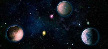 Uzaydaki gezegenler, yıldızlar ve galaksiler uzay keşiflerinin güzelliğini gösteriyor. NASA tarafından döşenmiş elementler