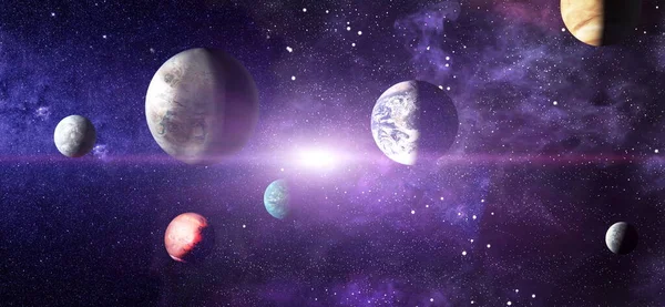 深い空間にある渦巻銀河 自由空間にある惑星と銀河の星 色の星雲と宇宙の星団 Nasaによって提供されたこの画像の要素 — ストック写真