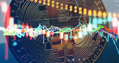 Bitcoin döviz kurlarındaki eğilimler. Bitcoin 'in yükseliş ve düşüş çizelgeleri. Bitcoins ve Yeni Sanal Para Konsepti. Candle stick grafik grafikli altın bitcoins