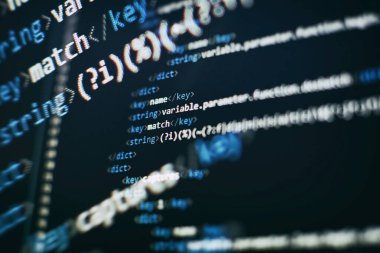 Yazılım geliştirici programlama kodu. Soyut bilgisayar kodları. Yazılım geliştiricisinin kod ekranı programlanıyor.