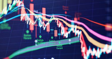 Borsada iş ve finans kavramları için diyagramları olan ekonomik grafik