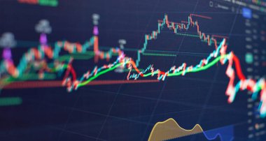 Pazar Analizi. Grafikler, diyagramlar, finansal rakamlar. Soyut parlayan ön x grafik arayüz duvar kağıdı. Yatırım, ticaret, hisse, finans