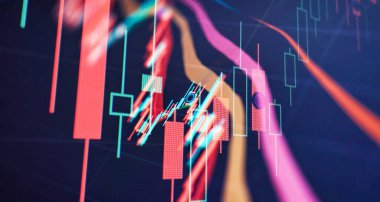 Pazar Analizi. Grafikler, diyagramlar, finansal rakamlar. Soyut parlayan ön x grafik arayüz duvar kağıdı. Yatırım, ticaret, hisse, finans