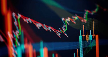 Pazar Analizi. Grafikler, diyagramlar, finansal rakamlar. Soyut parlayan ön x grafik arayüz duvar kağıdı. Yatırım, ticaret, hisse, finans