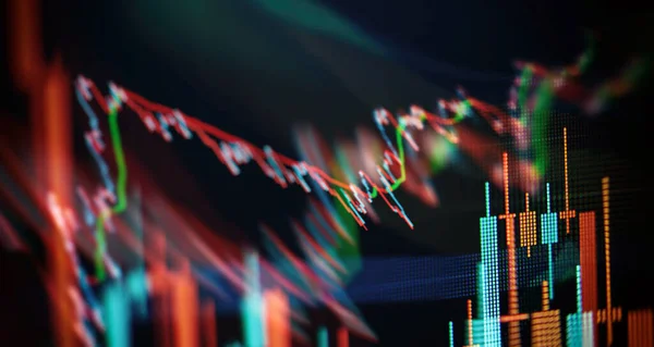 濃い青の背景にデジタルグラフインターフェース 株式市場と金融の成功の概念 — ストック写真