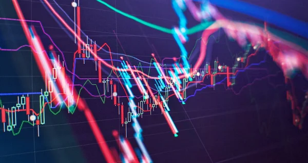 Teknisk Priskurva Och Indikator Röd Och Grön Ljusstake Diagram Blå — Stockfoto