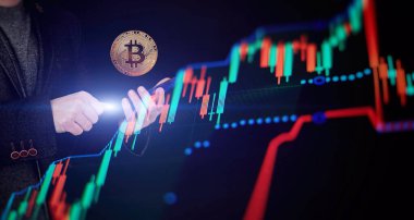 Bitcoin küresel ekonomi piyasasında uygun bir ödemedir. Sanal dijital para birimi ve finansal yatırım ticaret kavramı.