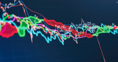 Forx ticaret grafiği ve şamdan şeması finansal yatırım konseptine uygundur. Ekonomik trendler iş fikri ve tüm sanat tasarımı için arka plan. Soyut finans arkaplanı.