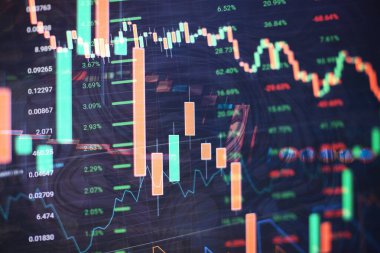 Forx ticaret grafiği ve şamdan şeması finansal yatırım konseptine uygundur. Ekonomik trendler iş fikri ve tüm sanat tasarımı için arka plan. Soyut finans arkaplanı.
