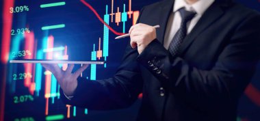 Borsa analizi, bankacılık finans ve planlama kavramları için sanal teknik yatırım grafiği grafiği..