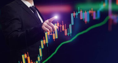 Geliştirme ve büyüme işi. Man hand point line nokta grafik kurumsal gelecek büyüme planı