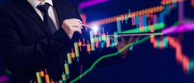 Geliştirme ve büyüme işi. Man hand point line nokta grafik kurumsal gelecek büyüme planı