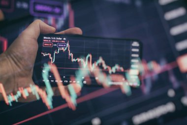 Bir bilgisayarın monitöründeki profesyonel teknik analiz için hacim analizi de dahil olmak üzere çeşitli göstergelere sahip mali araçlar.