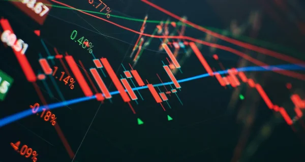 Technikai Grafikon Mutató Piros Zöld Gyertyatartó Chart Kék Téma Képernyőn — Stock Fotó