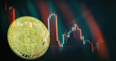 Ticari grafikli Bitcoin, finansal yatırım konsepti, Bitcoin madenciliği. Finans yönetimi konsepti. Para ticareti. Dijital ticaret.