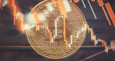 Ticari grafikli Bitcoin, finansal yatırım konsepti, Bitcoin madenciliği. Finans yönetimi konsepti. Para ticareti. Dijital ticaret.