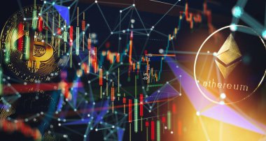 Sanal kripto para birimi kavramı. Bitcoin Kripto Para Birimi. Borsa Konsepti, dijital para ve borsa.