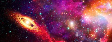 Uzayda inanılmaz güzel bir galaksi. Bulutsu gecesi gökkuşağı renklerinde yıldızlı gökyüzü. Çok renkli dış uzay. Bu görüntünün elementleri NASA tarafından desteklenmektedir.
