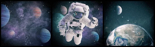 Astronaute Dans Espace Dans Système Solaire Terre Lumière Bleue Sur — Photo