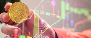 Bitcoin küresel ekonomi piyasasında uygun bir ödemedir. Sanal dijital para birimi ve finansal yatırım ticaret kavramı.