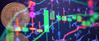 Bitcoin küresel ekonomi piyasasında uygun bir ödemedir. Sanal dijital para birimi ve finansal yatırım ticaret kavramı.