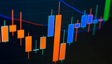 Bir bilgisayarın monitöründe profesyonel teknik analiz için analiz. Temel ve teknik analiz konsepti.