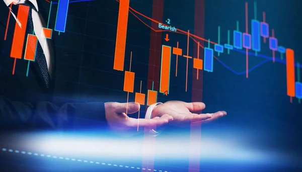 Businessman Hand Working Analyzing Investment Charts Gold Market Forex Market — Stock Photo, Image