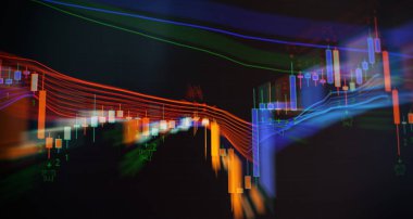 Yatırım kavramı. Teknolojik soyut arkaplan üzerinde ortalama grafik Stock pazar grafiği taşınıyor