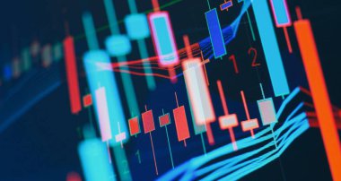 LED ekran konsepti çizelgesi. Büyük bir günlük borsa fiyatı ve alıntısı. Gösterge finansal ön x ticareti